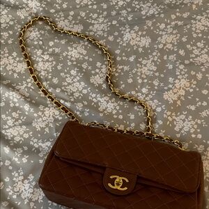 Guess Brown Quilted Shoulder Bag with Gold Chain